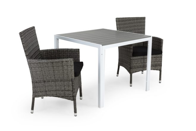 Caféset tunis 90x90 + 2 thor fåtölj m dyna - vit|grå|svart