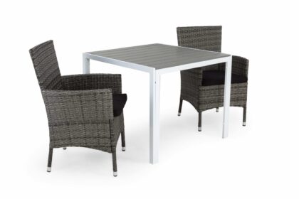 Caféset tunis 90x90 + 2 thor fåtölj m dyna - vit|grå|svart