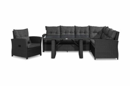 Loungegrupp utomhus james höger - svart|glas bord fåtölj