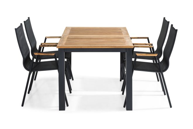 Matgrupp utomhus las vegas 152-210x90 + 4 karmstolar - svart|teak