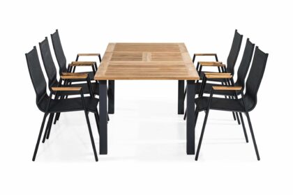 Matgrupp utomhus las vegas 152-210x90 + 6 karmstolar - svart|teak