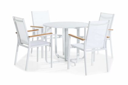Cafégrupp flippy 90 rund + 4 las vegas stapelstol - vit|teak