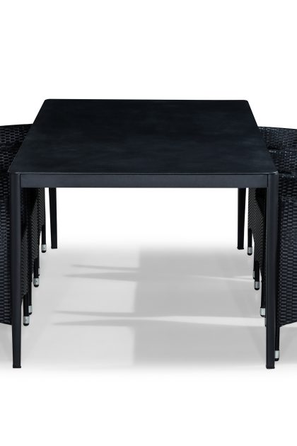 Matgrupp utomhus alex 200x100 + 6 thor fåtölj - svart/grå stenlook