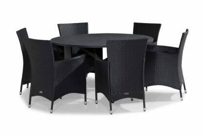 Matgrupp utomhus alex 140 rund + 6 thor fåtölj - grå|svart