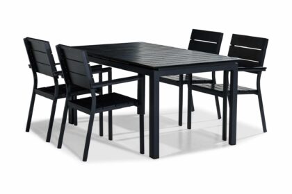 Matgrupp utomhus tunis 152-210x90 + 4 stapestolar - svart