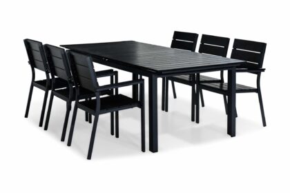 Matgrupp utomhus tunis 220-280x90 + 6 stapelstolar - svart