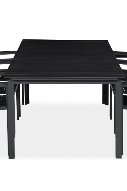 Matgrupp utomhus tunis 205x90 + 6 stapelstolar - svart