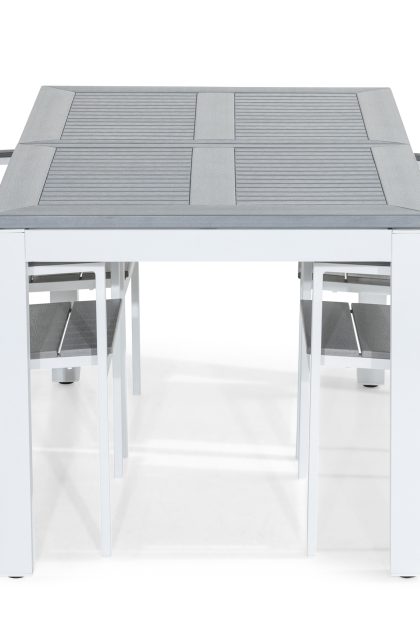 Matgrupp utomhus monaco 152-210x90 + 4 tunis stapelstol - vit|grå