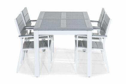 Matgrupp utomhus monaco 152-210x90 + 4 tunis stapelstol - vit|grå