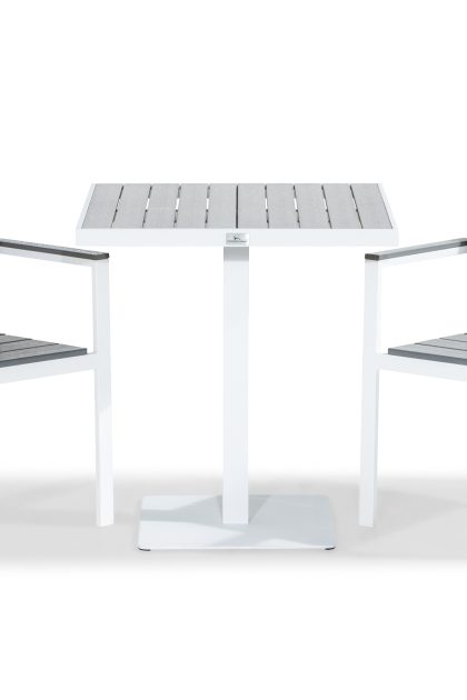 Tunis caféset 70x70 + 2 stapelstolar - vit|grå