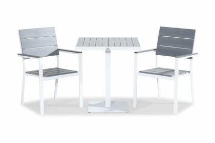 Tunis caféset 70x70 + 2 stapelstolar - vit|grå