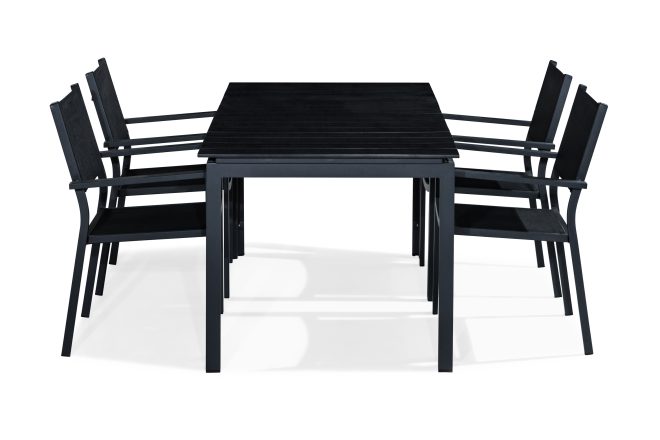 Matgrupp utomhus tunis 152-210x90 + 4 stapelstolar - svart