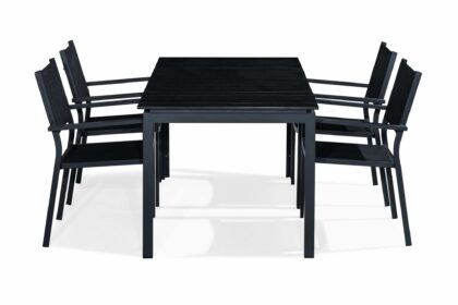 Matgrupp utomhus tunis 152-210x90 + 4 stapelstolar - svart