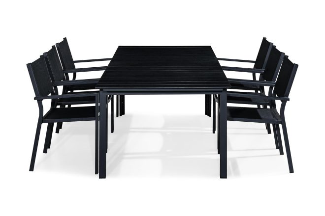 Matgrupp utomhus tunis 220-280x90 + 6 stapelstolar - svart