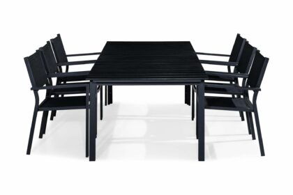 Matgrupp utomhus tunis 220-280x90 + 6 stapelstolar - svart