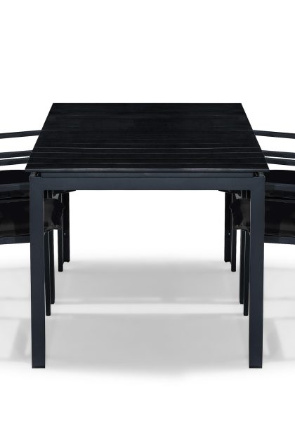 Matgrupp utomhus tunis 152-210x90 + 4 stapelstolar m dyna - svart