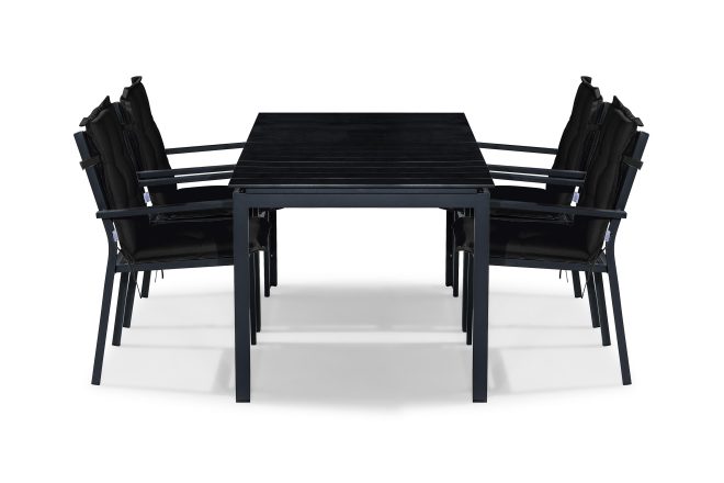 Matgrupp utomhus tunis 152-210x90 + 4 stapelstolar m dyna - svart