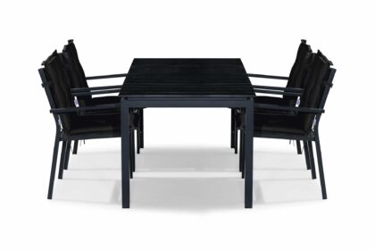 Matgrupp utomhus tunis 152-210x90 + 4 stapelstolar m dyna - svart