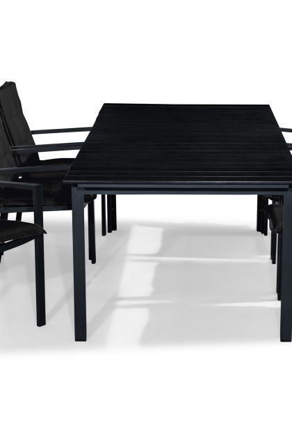 Matgrupp utomhus tunis 220-280x100 + 6 stapelstolar m dyna - svart