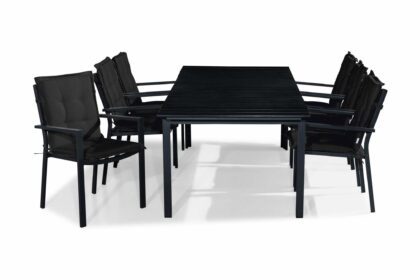 Matgrupp utomhus tunis 220-280x100 + 6 stapelstolar m dyna - svart