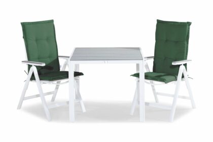 Matgrupp utomhus tunis 90x90 + 2 monaco light positionsstol m dyna - vit|grå|grön