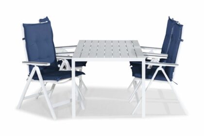 Matgrupp utomhus tunis 150x90 + 4 monaco light positionsstol m dyna - vit|grå|blå