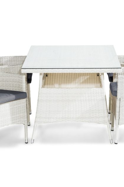 Matgrupp utomhus thor 140x90 cm + 4 fåtöljer m dyna - vit/grå