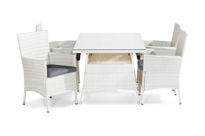 Matgrupp utomhus thor 140x90 cm + 4 fåtöljer m dyna - vit/grå