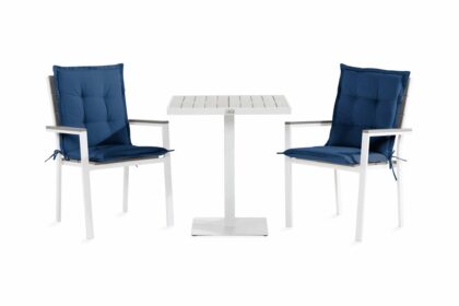Caféset tunis 70x70 + 2 stapelstolar m dyna - vit|grå|blå
