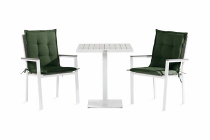 Caféset tunis 70x70 + 2 stapelstolar m dyna - vit|grå|grön