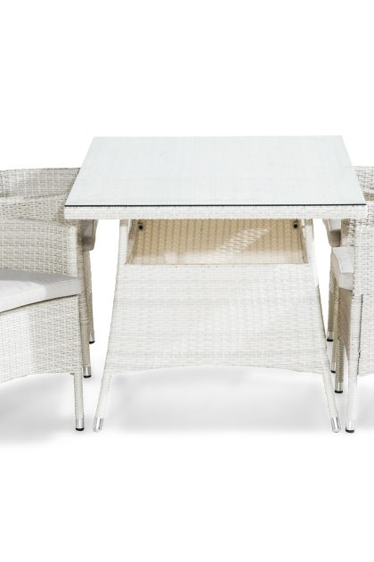 Matgrupp utomhus thor 140x90 cm + 4 fåtöljer m dyna - vit