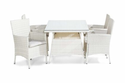 Matgrupp utomhus thor 140x90 cm + 4 fåtöljer m dyna - vit