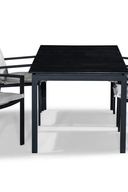 Matgrupp utomhus tunis 152-210x90 + 4 tunis stapelstol m dyna - svart|offwhite