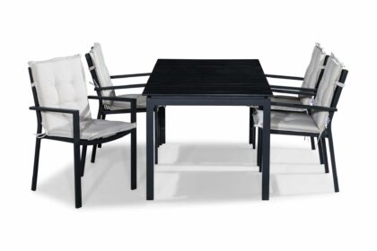 Matgrupp utomhus tunis 152-210x90 + 4 tunis stapelstol m dyna - svart|offwhite