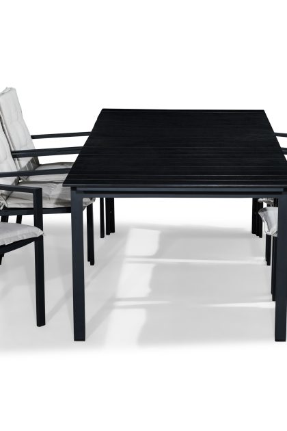 Matgrupp utomhus tunis 220-280x90 + 6 tunis stapelstol m dyna - svart|offwhite