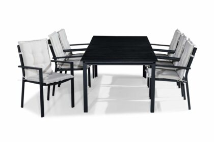 Matgrupp utomhus tunis 220-280x90 + 6 tunis stapelstol m dyna - svart|offwhite