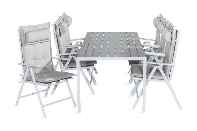 Matgrupp utomhus tunis 205x90 + 6 maggie positionsstol m dyna - vit|grå|offwhite
