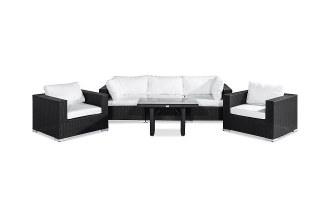 Loungegrupp utomhus bahamas 5-sits - svart bord 2 fåtöljer