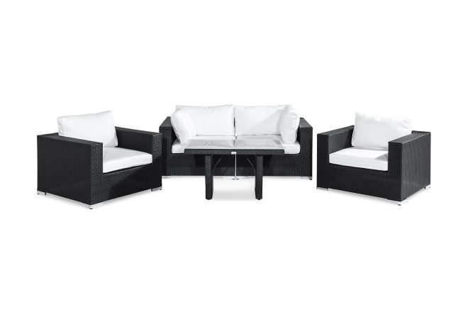Loungegrupp utomhus bahamas 4-sits - svart bord 2 fåtöljer