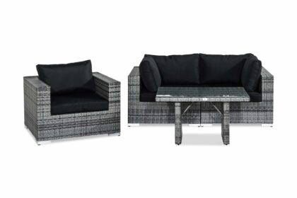 Loungegrupp bahamas 3-sits - grå bord fåtölj