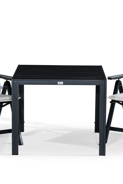 Matgrupp utomhus tunis 90x90 + 2 monaco positionsstol m dyna - svart|grå|offwhite