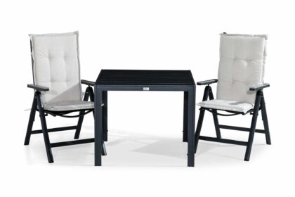 Matgrupp utomhus tunis 90x90 + 2 monaco positionsstol m dyna - svart|grå|offwhite