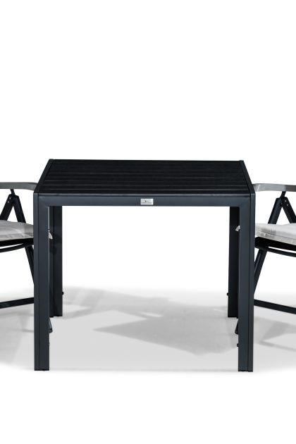 Matgrupp utomhus tunis 90x90 + 2 monaco lyx positionsstol m dyna - svart|grå|offwhite