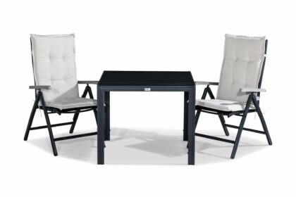 Matgrupp utomhus tunis 90x90 + 2 monaco lyx positionsstol m dyna - svart|grå|offwhite