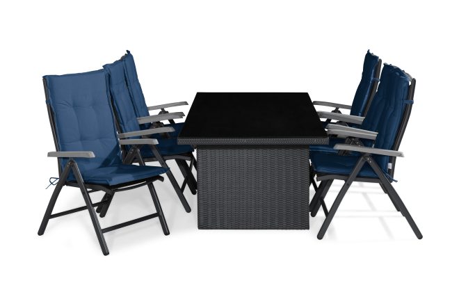 Matgrupp utomhus majestic 210x100+6 monaco positionsstol m dyna - svart|grå|blå