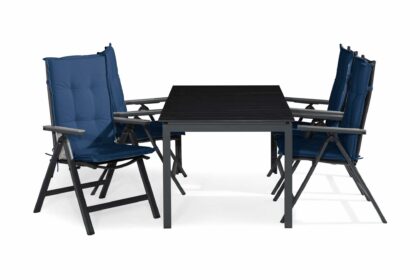 Matgrupp utomhus tunis 150x90 + 4 monaco light positionsstol m dyna - svart|grå|blå