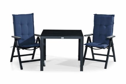 Matgrupp utomhus tunis 90x90 + 2 monaco light positionsstol m dyna - svart|grå|blå