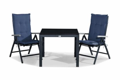 Matgrupp utomhus tunis 90x90 + 2 monaco lyx positionsstol m dyna - svart|grå|blå