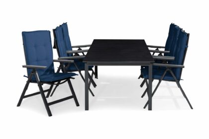 Matgrupp utomhus tunis 205x90 + 6 monaco light positionsstol m dyna - svart|grå|blå