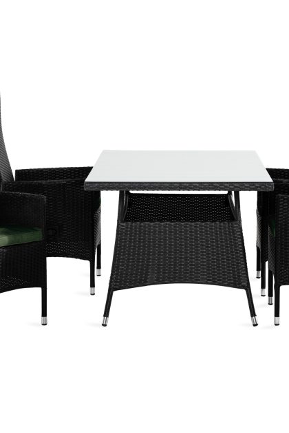 Matgrupp utomhus thor 140x90 + 4 jenny fåtölj ställbar m dyna - svart|grön